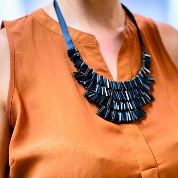 Geometric Black Crystal Statement Collar Bib Necklace - Picture 7 of 8